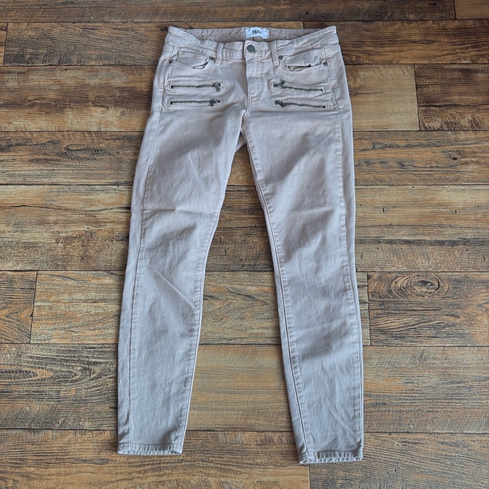 Paige Edgemont Tan Zipper Pocket Skinny Jeans size 30